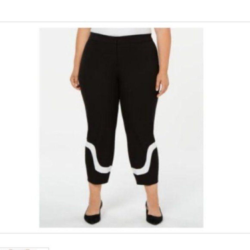 Alfani Black Color Block Ankle Pants Size 16W Black Skinny Comfort